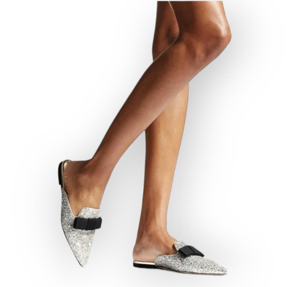 Jimmy Choo Galaxy Glitter Flat Mules 6 Italy Festive Chic Modern Maximalism